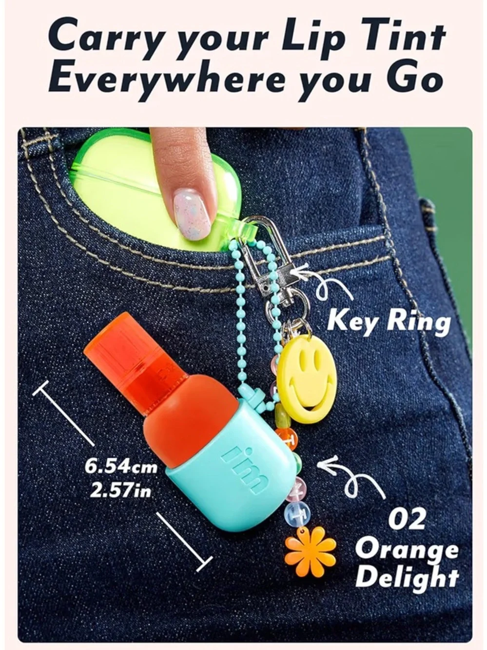 5/$22 I'M MEME Color Key Ring Water Gel Lip Tint in Shade 02 - Orange Delight